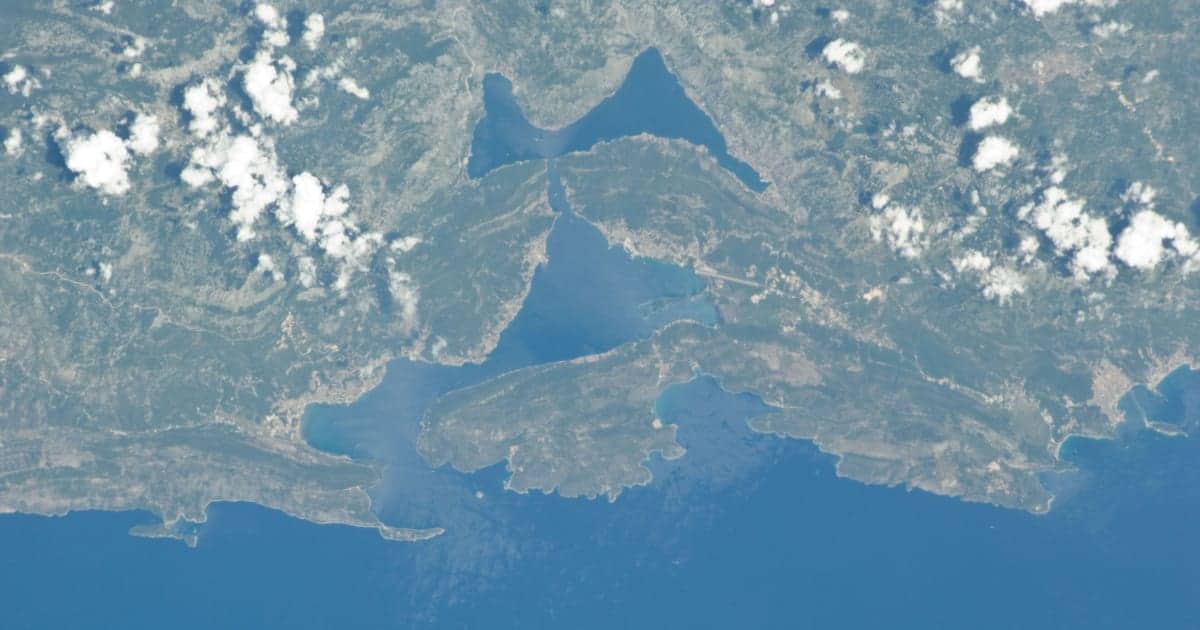 Bay of Kotor in Montenegro photographed from orbit